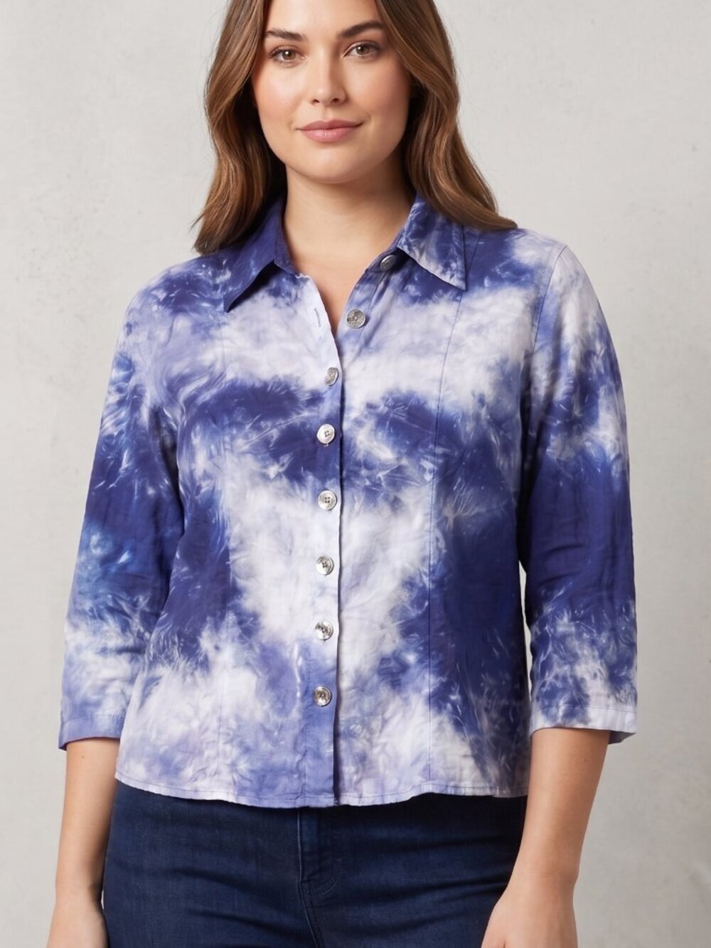 Click Color me Cotton Linen Purple Tie Dye Size XL Blue Lavender Shacket Jacket